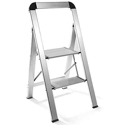 Delxo 2 Step Stool,Aluminium Step Ladder 2 Step,Lightweight But Heavy Duty Portable Folding Step Stool with Wide Hand Grip,Hold up to 330 Lbs - delxousa