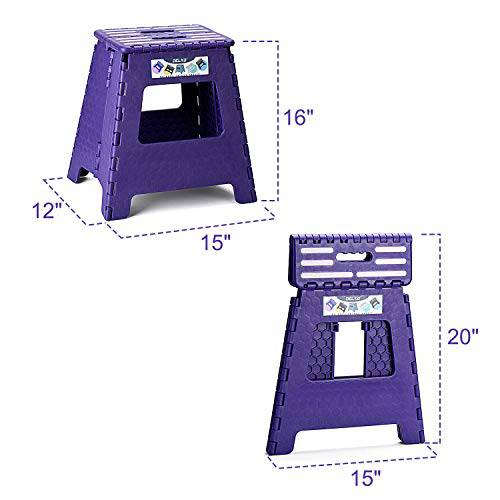 Delxo 16 Inch Folding Step Stool,1 Pack Plastic Stool in Purple,Extra-Thicken Kitchen Step Stool,Non Slip 2021 Strengthen Plastic Stepping Stool for Adults - delxousa