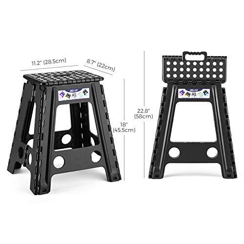 Delxo 18” Folding Step Stool in Black,1 Pack Premium Heavy Duty Foldable Stool for Adults,Portable Collapsible Plastic Step Stool,Non Slip Folding Stools for Kitchen Bathroom Bedroom - delxousa