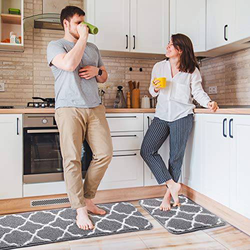 Delxo Kitchen Rugs and Mats Set,2 Pcs Super Absorbent Non Skid Washable Kitchen Floor Mat,Grey Carpet for Kitchen, Bathroom, Sink,Laundry,Mud 17"x24"+17"x48" - delxousa