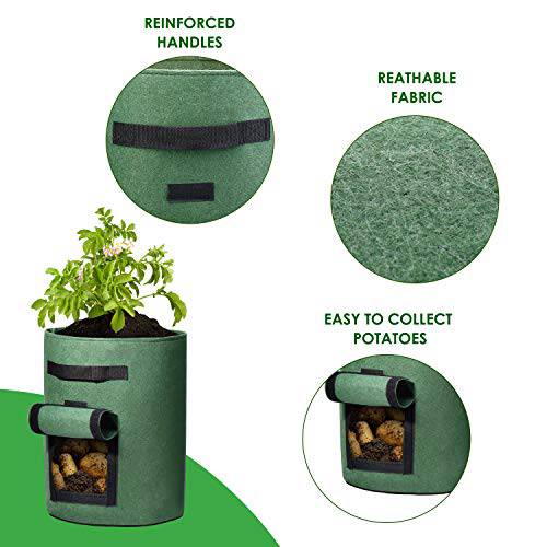 Delxo 10Pack 10Gallon Potato Grow Bags,Grow Bags for Vegetable with Velcro Window , Double Layer Premium Breathable Nonwoven Cloth for Potato/Plant Container/Aeration Fabric Pots with Handles in Green - delxousa