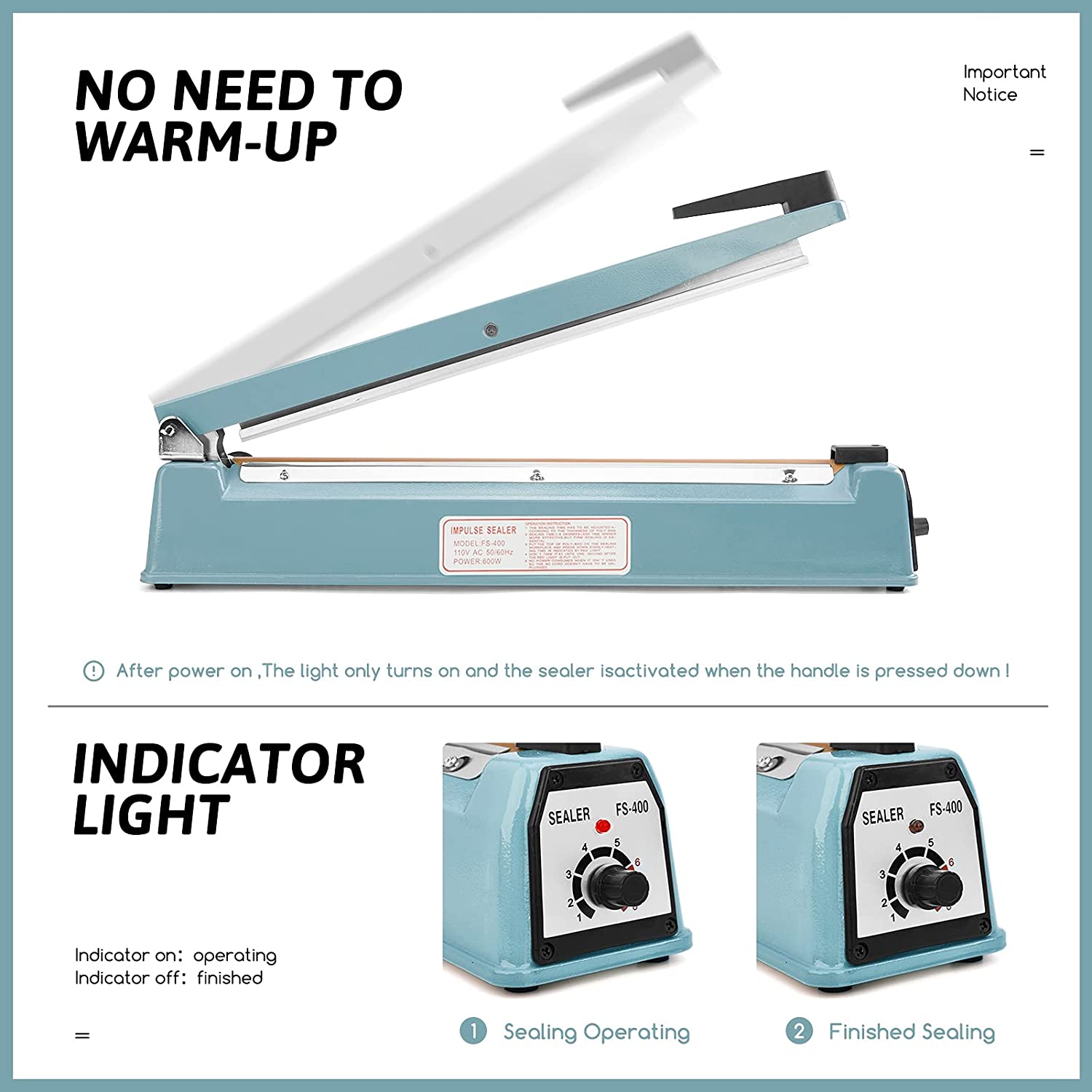 Delxo 16 inch Impulse Bag Sealer Poly Bag Heat Sealer Sealing Machine Heat Seal Closer with Repair Kit - Delxo