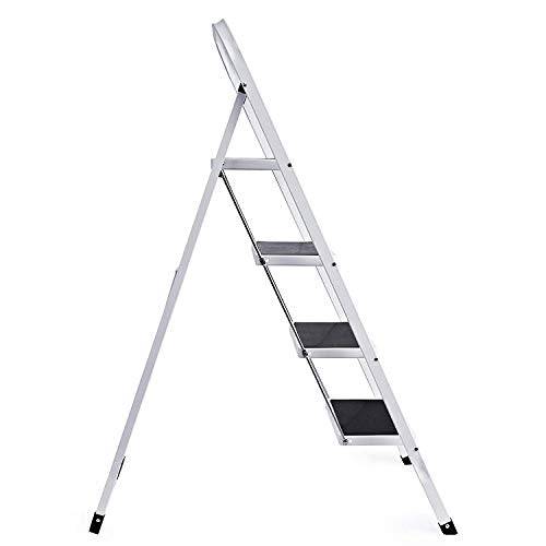 Delxo Folding 4 Step Ladder Ladder with Convenient Handgrip Anti-Slip Sturdy and Wide Pedal 330lbs Portable Steel Step Stool White and Black 4-Feet (WK2040-3) - delxousa