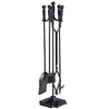 Syntrific 5 Pieces 32inch Fireplace Tool Set Black Cast Iron Fire Place Tool Set with Log Holder Fire Pit Stand Rustic Tongs Shovel Antique Broom Chimney Poker Wood Stove Hearth Accessories Set - delxousa