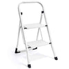 Delxo 2 Step Ladder Folding Step Stool Ladder with Handgrip Anti-Slip Sturdy and Wide Pedal Multi-Use for Household and Office Portable Step Stool Steel 300lbs White (2 feet) - delxousa