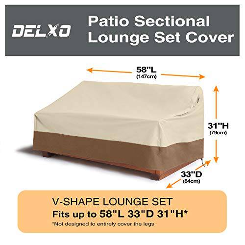 Delxo 2 Seater Patio Sofa Cover Waterproof Outdoor Sofa Cover Anti-UV Patio Furniture Sofa Cover with Elastic Hem and Padded Handles, Air Vents in Beige - delxousa
