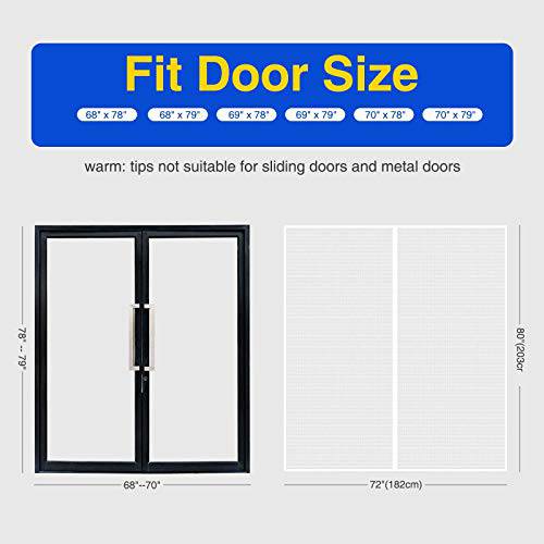 Delxo72x80" Magnetic Screen Door with 32 Magnetics Durable Fiberglass Mesh Curtain,Dogs Pets Friendly French Door Screen, White - delxousa