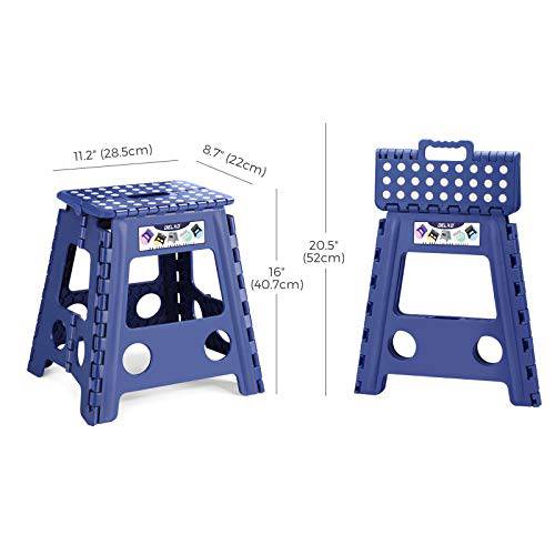 Delxo 16” Folding Step Stool in Royal Blue,1 Pack Premium Heavy Duty Foldable Stool for Adults,Portable Collapsible Plastic Step Stool,Non Slip Folding Stools for Kitchen Bathroom Bedroom - delxousa