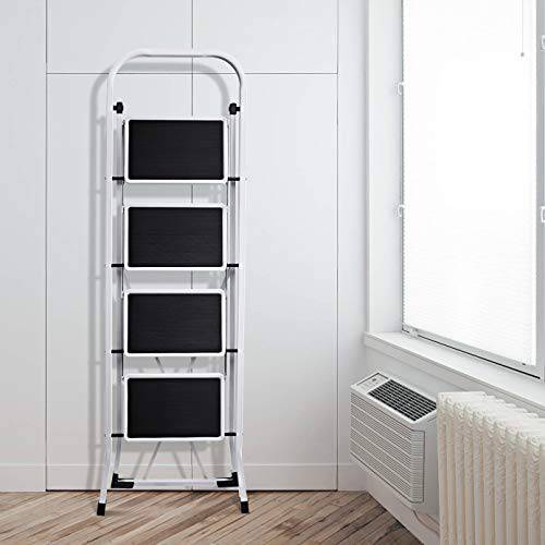 Delxo Folding 4 Step Ladder Ladder with Convenient Handgrip Anti-Slip Sturdy and Wide Pedal 330lbs Portable Steel Step Stool White and Black 4-Feet (WK2040-3) - delxousa