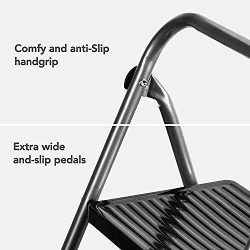 Delxo Folding Step Stool- 2 Step Ladder with Anti-Slip Pedal, Hold Up to 330LBS Lightweight and Multi-Use for Household and Kitchen Small 2 Step Stool Steel Grey - delxousa