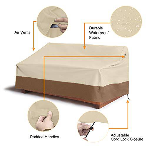 Delxo 2 Seater Patio Sofa Cover Waterproof Outdoor Sofa Cover Anti-UV Patio Furniture Sofa Cover with Elastic Hem and Padded Handles, Air Vents in Beige - delxousa