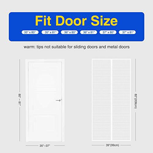 Delxo Fiberglass Screen Door , 32pcs Magnetic Seal,39"W x 82"H Magnetic Door Screen with Full Frame Hook & Loop Durable Curtain Door Net Screen with Magnet White - delxousa