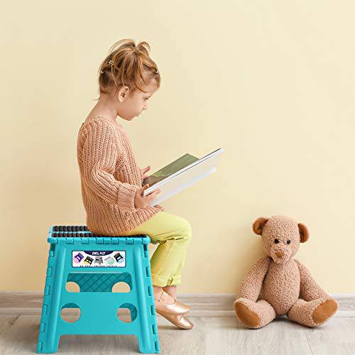 Delxo Folding Step Stool,Non-Slip Stool 13 inch Height Premium Heavy Duty Foldable Stool for Kids and Adults,Kitchen Garden Bathroom Stepping Stool 1 Pack in Light Blue,2021 Upgrade Dotted Texture - delxousa