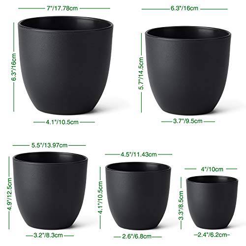 Delxo 5pcs Plant Pots，Flower Pots Indoor with Saucers and Drainage Hole,Plastic Nursery Garden Pots for Plants,Flower.4/4.5/5.5/6.3/7 Inch Planter Pot Black - delxousa