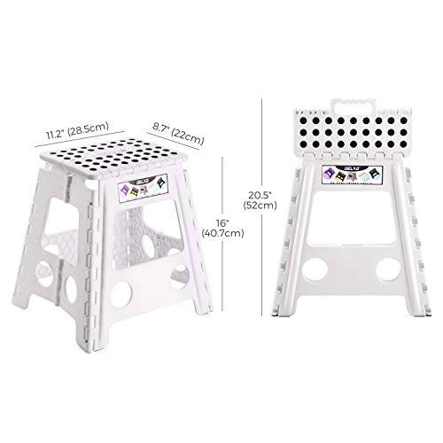 Delxo 16” Folding Step Stool in White,1 Pack Premium Heavy Duty Foldable Stool for Adults,Portable Collapsible Plastic Step Stool,Non Slip Folding Stools for Kitchen Bathroom Bedroom - delxousa