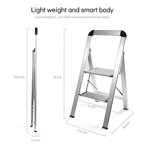 Delxo 2 Step Stool,Aluminium Step Ladder 2 Step,Lightweight But Heavy Duty Portable Folding Step Stool with Wide Hand Grip,Hold up to 330 Lbs - delxousa