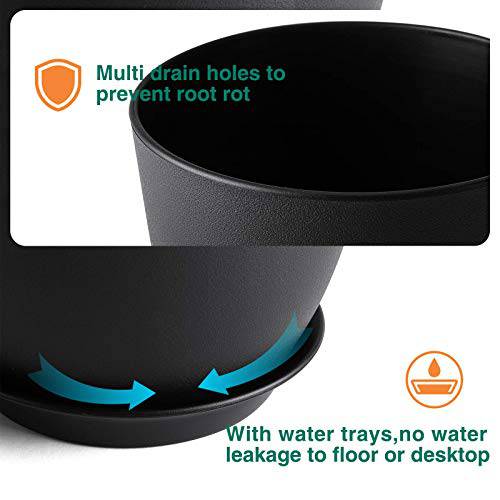Delxo 5pcs Plant Pots，Flower Pots Indoor with Saucers and Drainage Hole,Plastic Nursery Garden Pots for Plants,Flower.4/4.5/5.5/6.3/7 Inch Planter Pot Black - delxousa