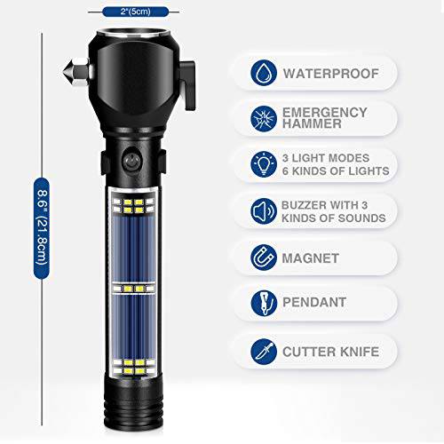 Delxo Patriot Flashlight, Handheld Solar Powered Tactical Flashlights Cell Phone Charger, USB Rechargeable Waterproof Car LED Flash Light with 18650 Battery, Multi Function for Emergency - delxousa