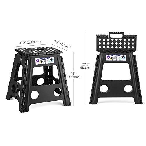 Delxo 16” Folding Step Stool in Black,1 Pack Premium Heavy Duty Foldable Stool for Adults,Portable Collapsible Plastic Step Stool,Non Slip Folding Stools for Kitchen Bathroom Bedroom - delxousa