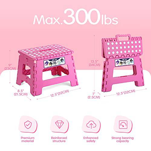 Delxo 9” Folding Step Stool in Pink,1 Pack Premium Heavy Duty Foldable Stool for Kids,Portable Collapsible Plastic Step Stool,Non Slip Folding Stools for Kitchen Bathroom Bedroom - delxousa