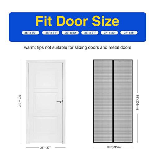 Delxo Fiberglass Magnetic Screen Door with 32 Magnetic,39"W x 82"H Door Net Screen with Magnet Mosquito Screen Door Magnetic Black - delxousa