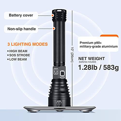 DELXO Rechargeable Flashlights High Lumens 100000 Lumen Flashlight, Upgraded With P90 LED Tactical Flash light with 26650 Battery,IP65 Waterproof for Emergency Camping - delxousa