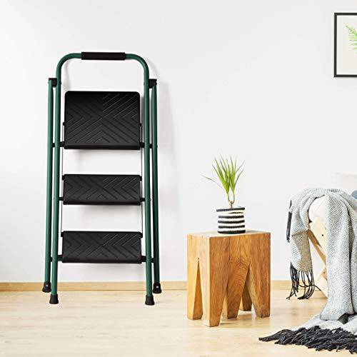 Delxo 3 Step Stool,Lightweight But Sturdy Step Ladder Folding Step Stool with Wide Pedal to Reach High, Easy to Fold and Store Compact 3 Step Ladder for Kitchen,Pantry,Laundry.Hold Up to 330Lbs Green - delxousa