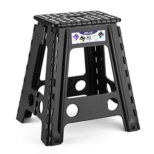 Delxo 18” Folding Step Stool in Black,1 Pack Premium Heavy Duty Foldable Stool for Adults,Portable Collapsible Plastic Step Stool,Non Slip Folding Stools for Kitchen Bathroom Bedroom - delxousa