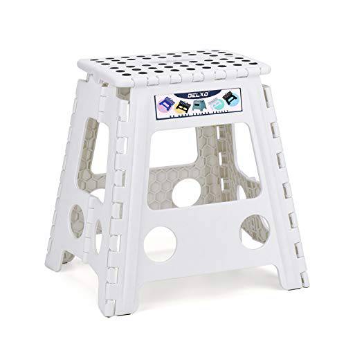 Delxo 16” Folding Step Stool in White,1 Pack Premium Heavy Duty Foldable Stool for Adults,Portable Collapsible Plastic Step Stool,Non Slip Folding Stools for Kitchen Bathroom Bedroom - delxousa