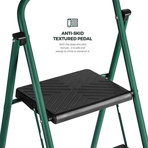 Delxo 4 Step Folding Step Ladder, Heavy Duty &Portable Step Stool for Adults with Longer Cushioned Handle & Widen Textured Steps,Hold up to 330lbs Green - delxousa