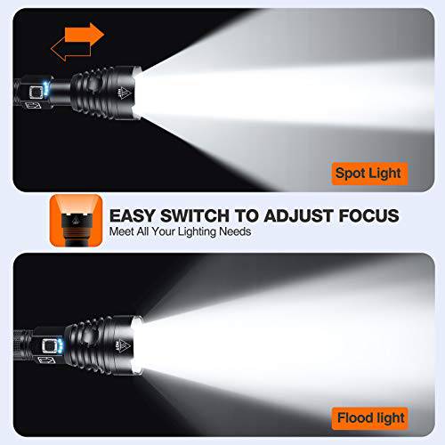 DELXO Rechargeable Flashlights High Lumens 100000 Lumen Flashlight, Upgraded With P90 LED Tactical Flash light with 26650 Battery,IP65 Waterproof for Emergency Camping - delxousa