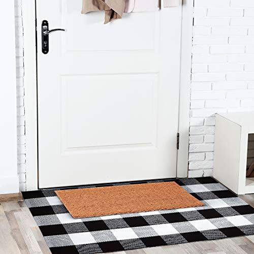 Black and White Striped Outdoor Rug Front Porch Rug 27.5x43 Cotton  Hand-Woven Welcome Mats Layered Door Mats for Front Porch/Entryway/Laundry