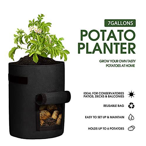 Delxo 3 Pack 10 Gallon Potato Grow Bags,Vegetable 10Gallons Grow Bags with Velcro Window , Double Layer Premium Breathable Nonwoven Cloth for Potato/Plant Container/Aeration Fabric Pots with Handles - delxousa