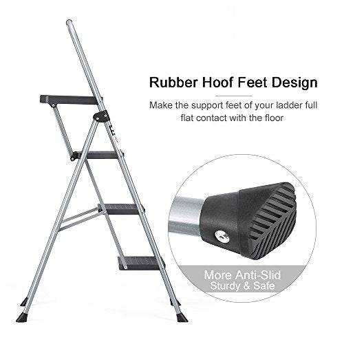 Delxo Folding Steel 3-Step Stool Ladder Tool Equipment for Indoor, Outdoor with Soft Handgrip Anti-Slip Widen Pedals Safe Metal Lock Design 300lbs Capacity - delxousa