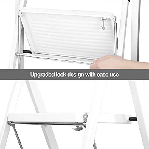 Delxo Folding 4 Step Ladder with Convenient Handgrip Anti-Slip Sturdy and Wide Pedal 330lbs Portable Steel Step Stool White 4-Feet - delxousa