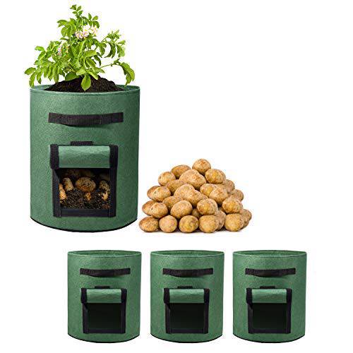 Delxo 3 Pack 10 Gallon Potato Grow Bags, 10Gallon Grow Bag with Velcro Window , Double Layer Premium Breathable Nonwoven Cloth for Potato/Plant Container/Aeration Fabric Pots with Handles（Green） - delxousa