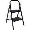 Delxo 2 Step Step Stool for Adult, Folding Metal Step Ladder with Handgrip & Anti-Slip Sturdy and Wide Pedal, Multi-Use for Household & Office, Portable Handle Step Stool 330lbs (Steel) Black - delxousa
