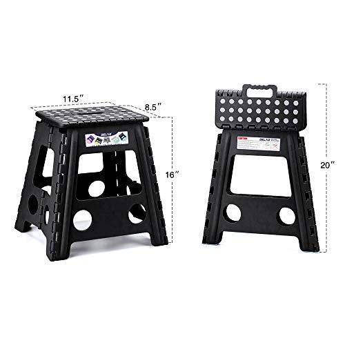 Delxo 16” Folding Step Stool,1 Pack Premium Heavy Duty Foldable Stool in Black for Adults,Portable Collapsible Plastic Step Stool,Non Slip Folding Stools for Kitchen Bathroom Bedroom - delxousa