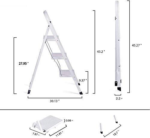 Delxo 3 Step Ladder Folding Step Stool Ladder with Handgrip Anti-Slip Sturdy and Wide Pedal Multi-Use for Household and Office Portable Step Stool Steel 300lbs White (3 feet) - delxousa