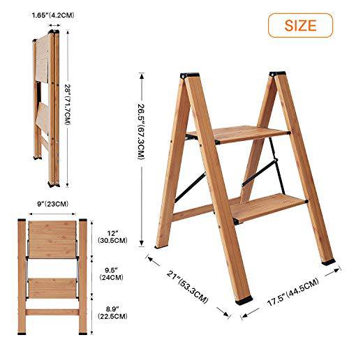 Delxo Lightweight Aluminum Woodgrain 2 Step Stool Folding Step Stool Step ladders Home and Kitchen Step Ladder Anti-Slip Sturdy and Wide Pedal Ladders 330lbs Capacity Space Saving (2020 Upgrade) - delxousa