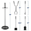 Delxo 5 Pcs Heavy Duty Steel Fireplace Tool Set Black Cast Fire Place Tool Set with Log Holder Fire Pit Stand Rustic Tongs Shovel Antique Broom Chimney Poker Wood Stove Hearth Accessories Set - delxousa