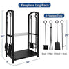 Delxo Fireplace Rack with 4 pcs Fireplace Tools Fireplace Log Holder for Indoor and Outdoor Black Fireplace Log Rack Wrought Iron Logs Bin Holder for Fireplace Tool Set - delxousa