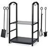 Syntrific Fireplace Log Rack with 4 Fireplace Tools Fireplace Log Holder for Indoor and Outdoor Heavy Duty Steel Black Fireplace Log Rack Wrought Iron Logs Bin Holder for Fireplace Tool Set - delxousa