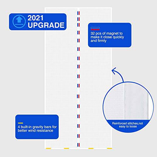 Delxo Fiberglass Screen Door , 32pcs Magnetic Seal,39"W x 82"H Magnetic Door Screen with Full Frame Hook & Loop Durable Curtain Door Net Screen with Magnet White - delxousa
