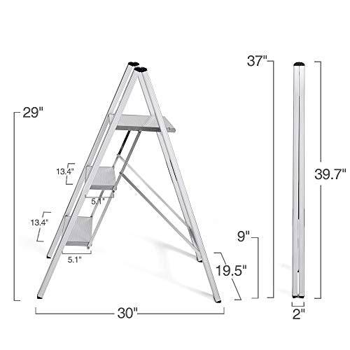 Delxo 2 in 1 Lightweight Aluminum 3 Step Ladder Stylish Invisible Connection Design Step Ladder with Anti-Slip Sturdy and Wide Pedal Ladder for Photography,Household and Painting 330lbs 3-Feet - delxousa