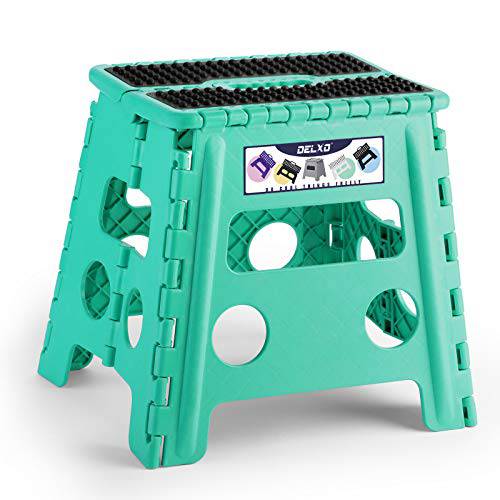 Delxo Folding Step Stool,Non-Slip Stool 13 inch Height Premium Heavy Duty Foldable Stool for Kids and Adults,Kitchen Garden Bathroom Stepping Stool 1 Pack in Green,2021 Upgrade Dotted Texture - delxousa