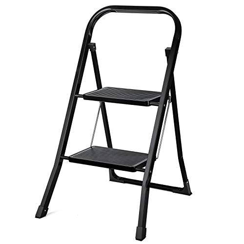 Delxo 2 Step Ladder Folding Step Stool Ladder with Handgrip Anti-Slip Sturdy and Wide Pedal,Convenient and Lightweight for Use Portable Step Stool Steel 330lbs Black (2 feet) - delxousa