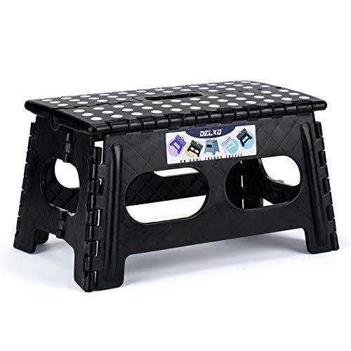 Delxo 9 Inch Folding Step Stool,1 Pack Plastic Stool in Black,Extra-Wide Kitchen Step Stool,Non Slip 2021 Strengthen Plastic Stepping Stool for Kids - delxousa