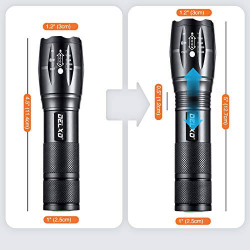 DELXO Flashlights High Lumens, Tactical Flash Light 2 Pack, LED Handheld Flashlights With 5 Modes, Zoomable, Water Resistant, EDC Flashlight for Camping, Outdoor, Emergency, Hiking, Survival - delxousa