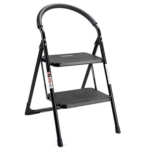 Delxo 2 Step Stool,2020 Upgrade More Safe and Comfortable Folding Step Ladder with Extra Wide Anti-Slip Pedal,U Shape Handgrip Sturdy Steel 2 Step Ladder 330LBS Black - delxousa